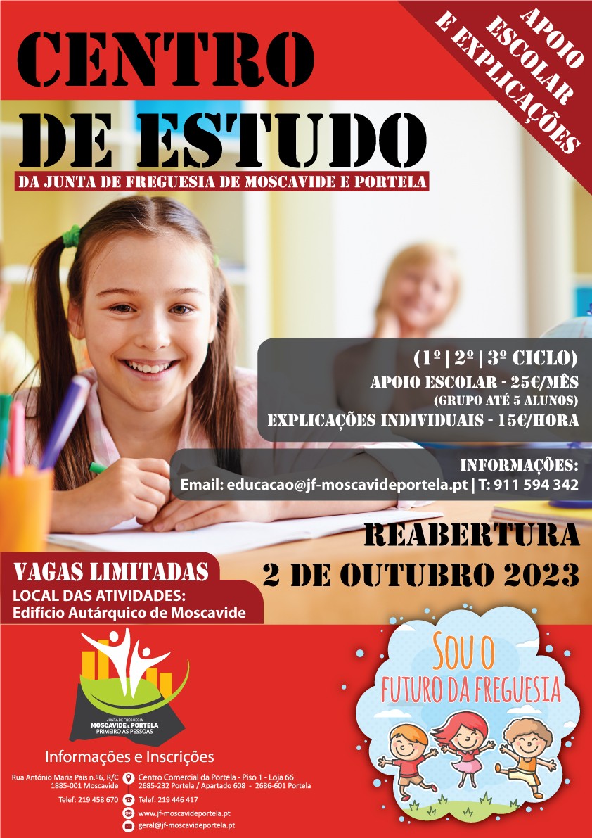 CENTRO DE ESTUDO DA JUNTA DE FREGUESIA | REABERTURA 2 DE OUTUBRO DE 2023 – INSCRIÇÕES